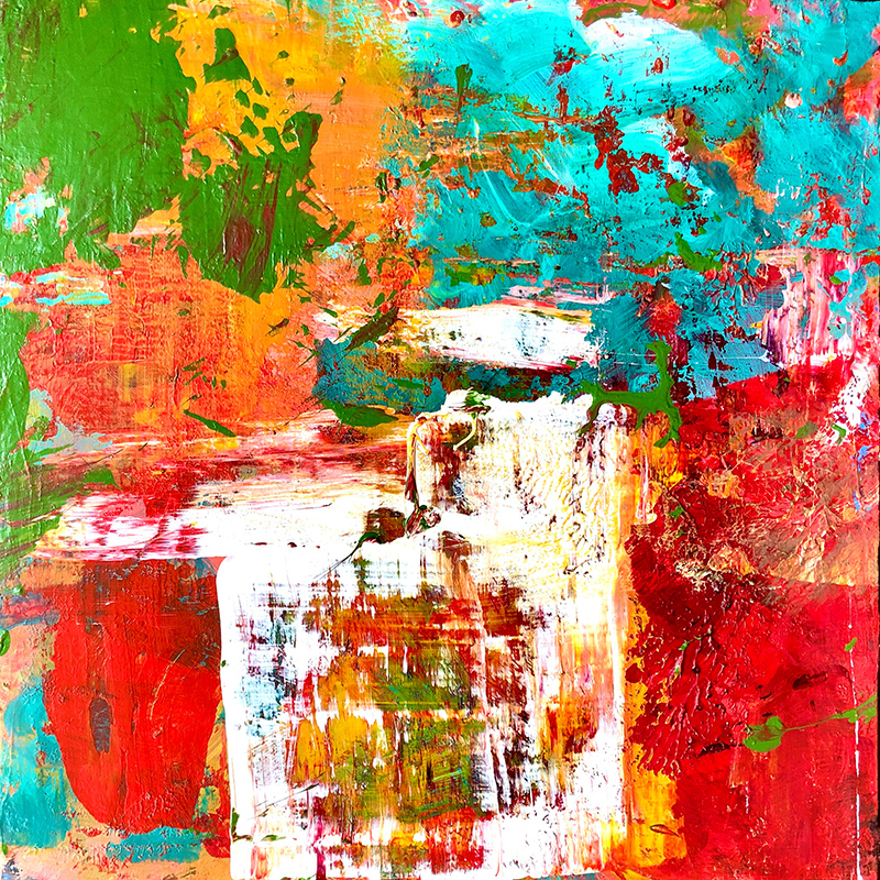 Julia Wright Crosara, Waterfall, mixed media, 18x18in.